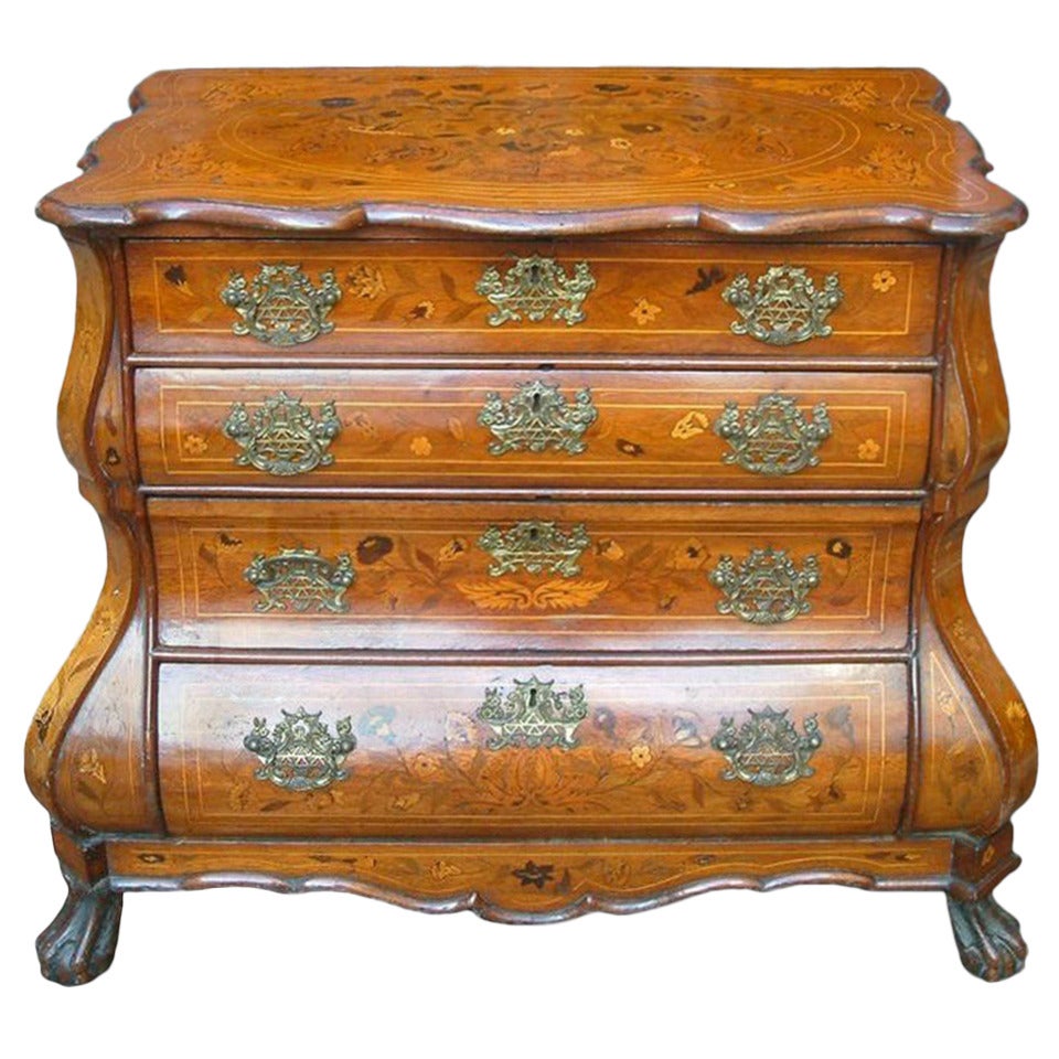 Dutch 18th Century Bombe Chest of Drawers with Floral Marquetry For Sale