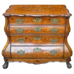 Antique Dutch 18th Century Bombe Chest of Drawers with Floral Marquetry