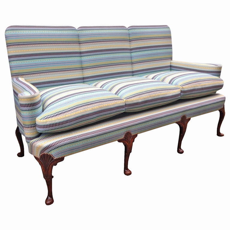 English Settee with Striped Upholstery in the Manner For Sale