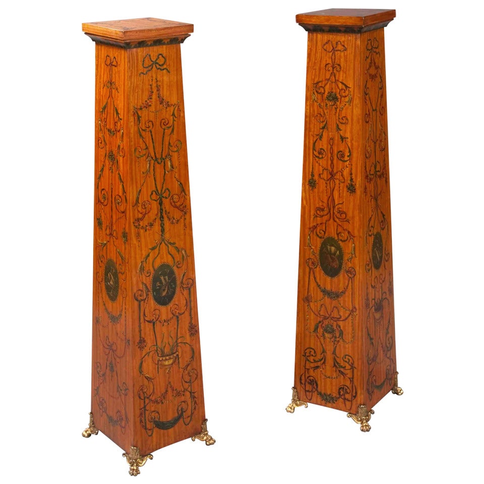 Pair of Satinwood Pedestals in the Neoclassical Manner, 19th Century