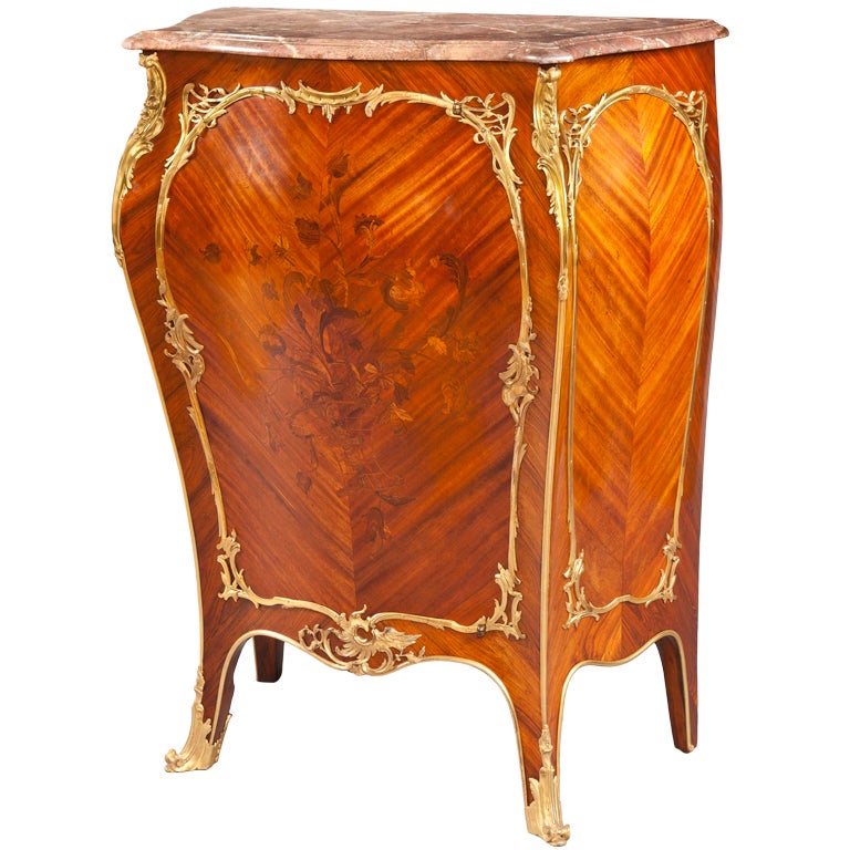 French 19th Century Floral Inlaid and Gilt Bronze Mounted Cabinet