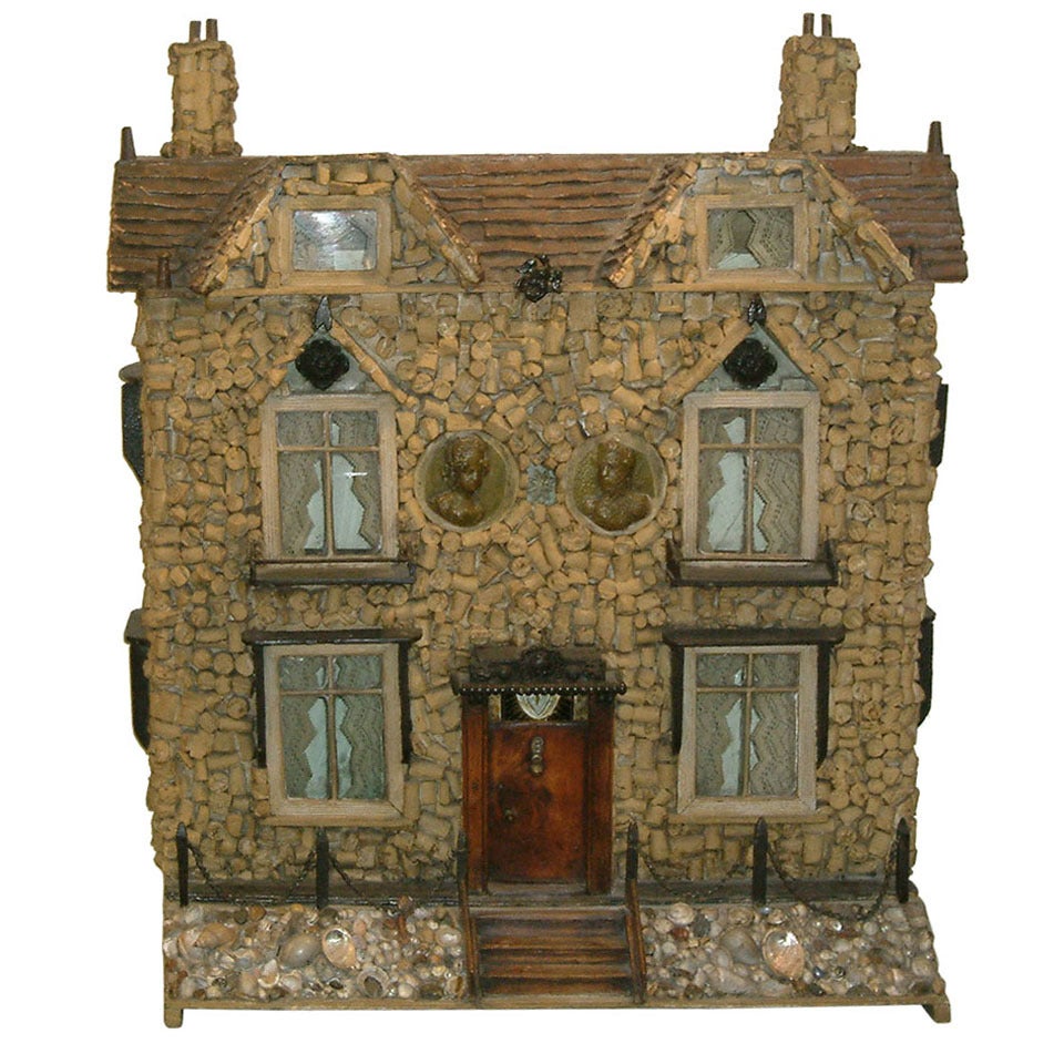 Englisches Modell eines Hauses aus dem frühen 19. Jahrhundert mit Kork und Muschel