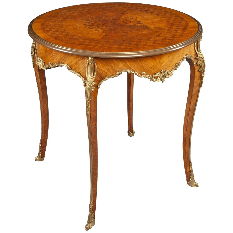 French Kingwood and Gilt Bronze Parquetry Round Side Table, 19th Century