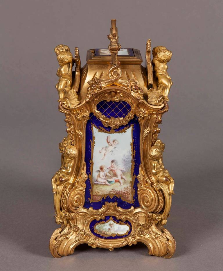 French Antique Ormolu and Porcelain Carriage Clock