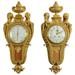 French Antique Clock and Barometer Set 2