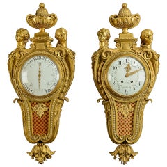 French Antique Clock and Barometer Set
