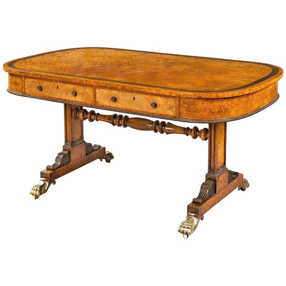 19th Century English Regency Amboyna and Brass Inlay Library Table For ...