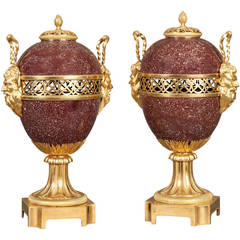 Fine Pair of Porphyry Lidded Urns of the Napoleon III Period