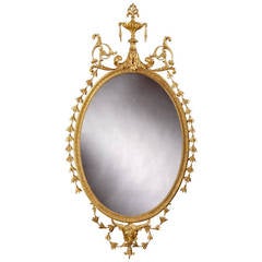 19th Century, English Giltwood Oval Mirror in the Neoclassical Style 6