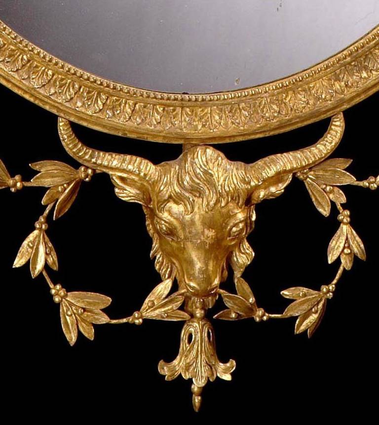 19th Century, English Giltwood Oval Mirror in the Neoclassical Style For Sale 1