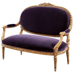 French 19th Century Giltwood and Purple Velvet Settee
