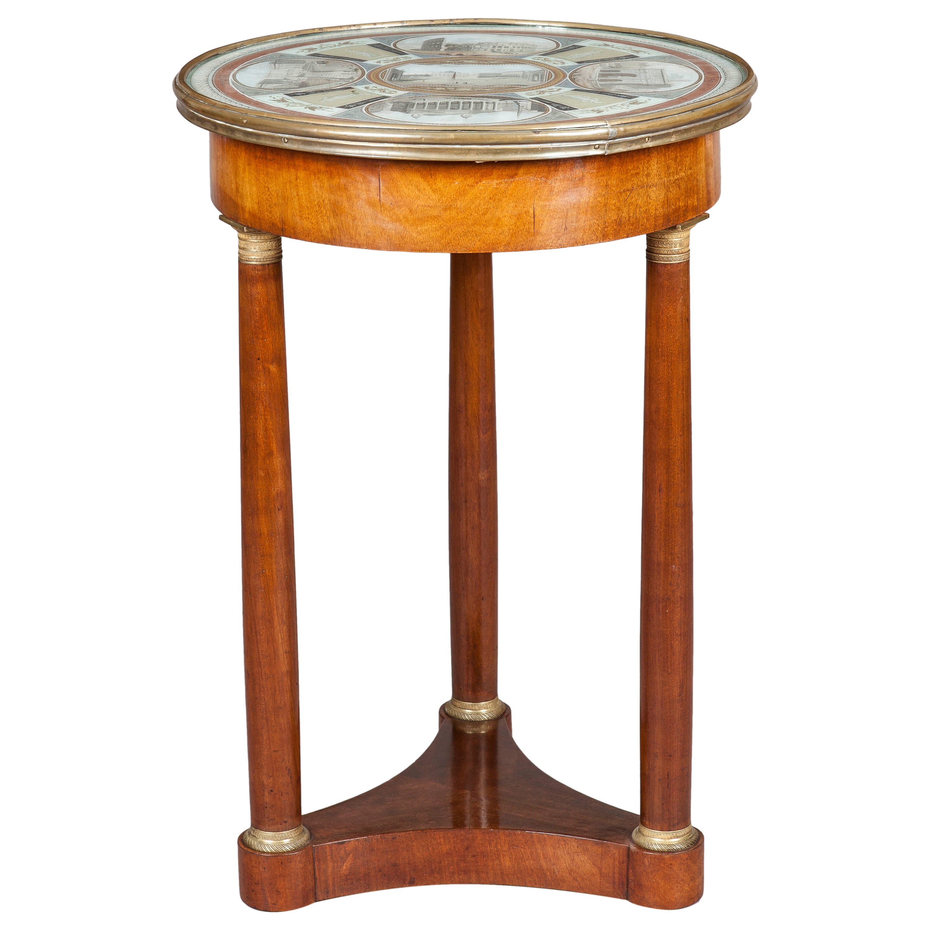 Table italienne du 19ème siècle en acajou et scènes architecturales peintes de Rome en vente