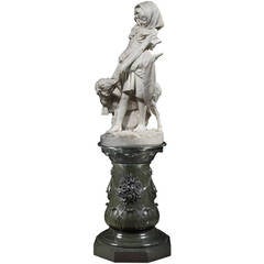 Carved Marble Statue of 'Mary and Her Little Lamb’ by Professor Antonio Bortone