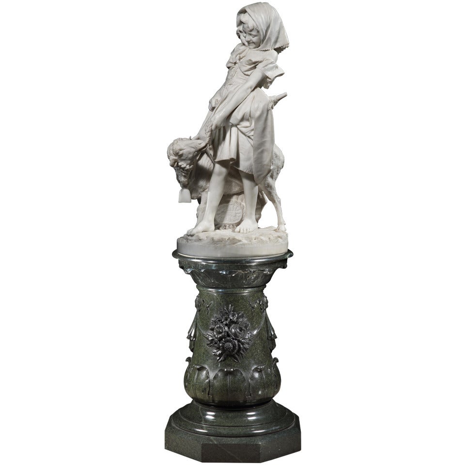 Carved Marble Statue of 'Mary and Her Little Lamb’ by Professor Antonio Bortone