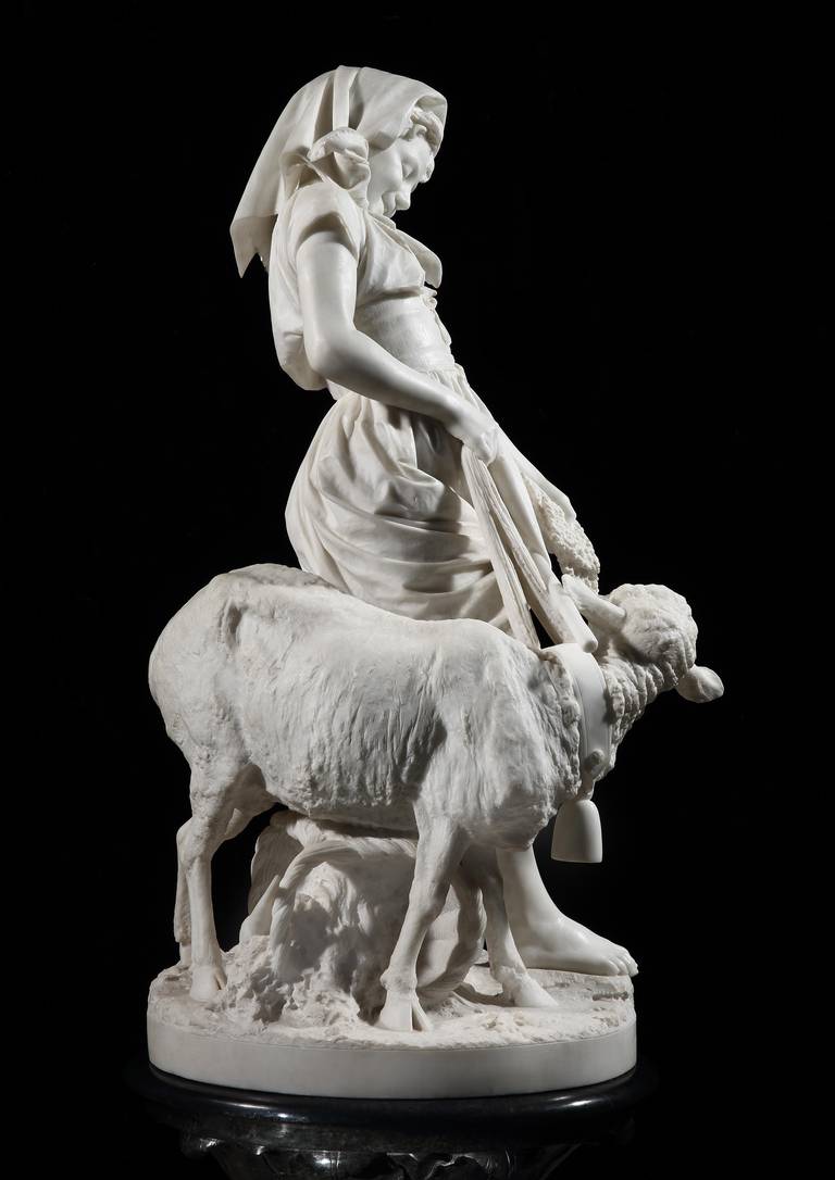 Israeli Carved Marble Statue of 'Mary and Her Little Lamb’ by Professor Antonio Bortone