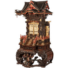 Antique Elaborate Meiji Period Model of a Shrine of Important Size