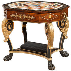 Regency Period Ebony and Gilt Table with Italian Specimen Marble Top
