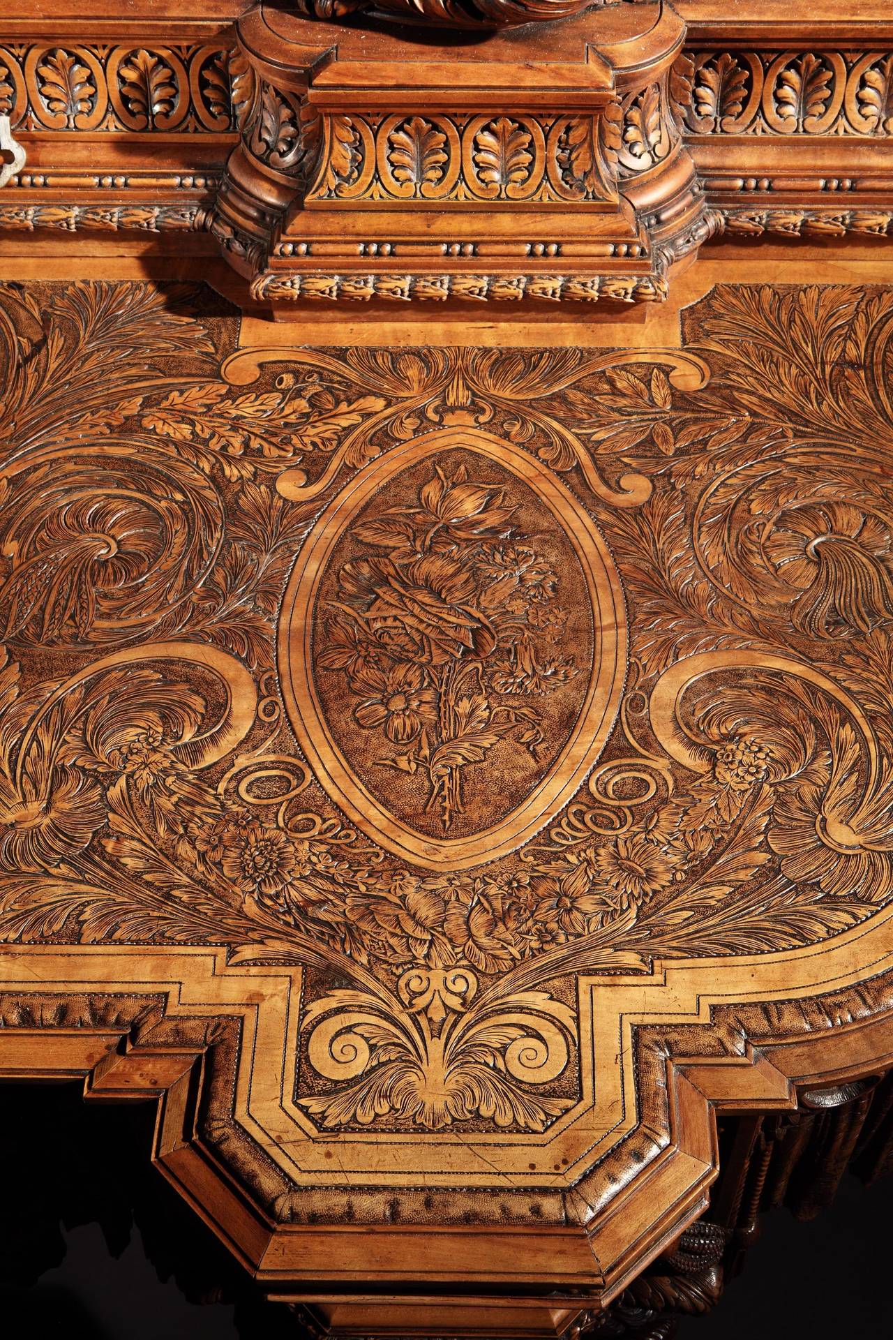 Fruitwood Truly Remarkable Italian Carved Sideboard, 1878