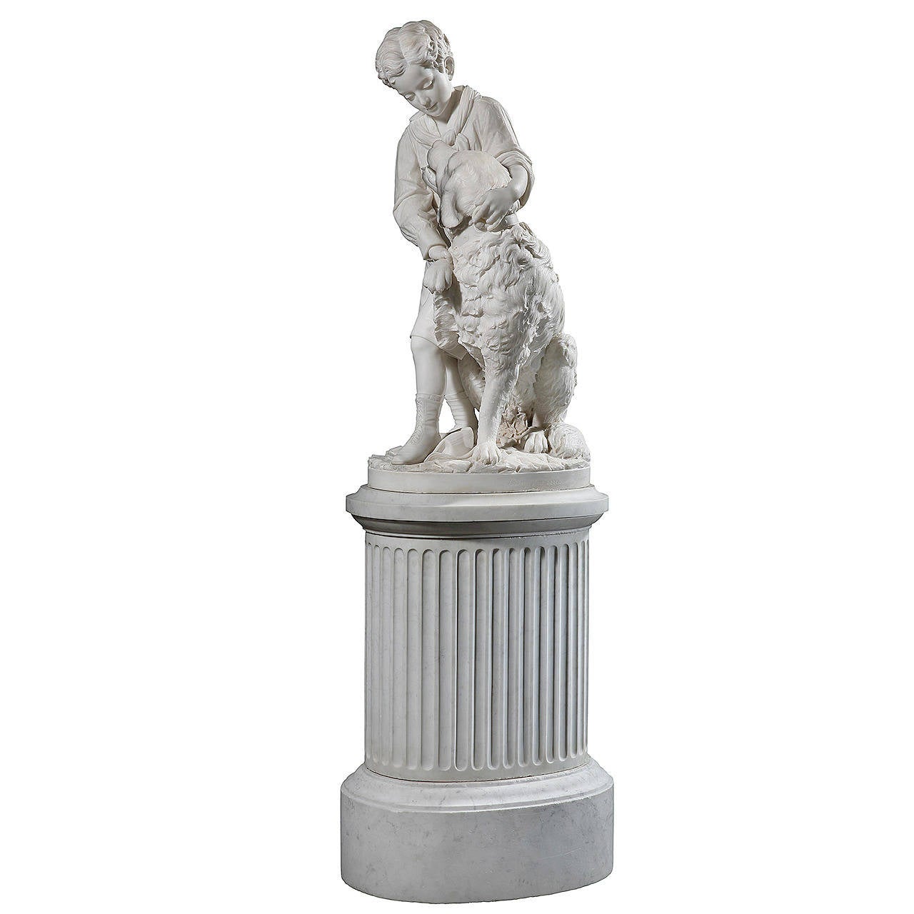Carved Antique Marble Statue of a Boy and Dog at 1stDibs boy with dog