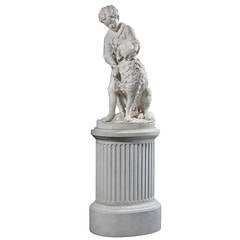Carved Antique Marble Statue of a Boy and Dog