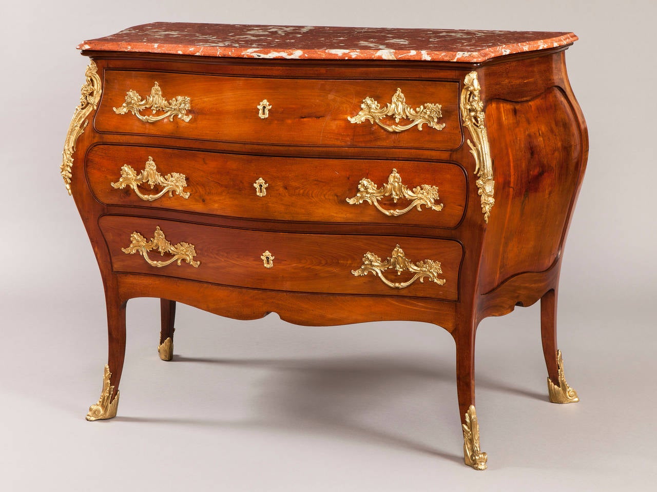 Louis XV Pair of French 19th Century Mahogany, Gilt and Red Marble Chest of Drawers For Sale
