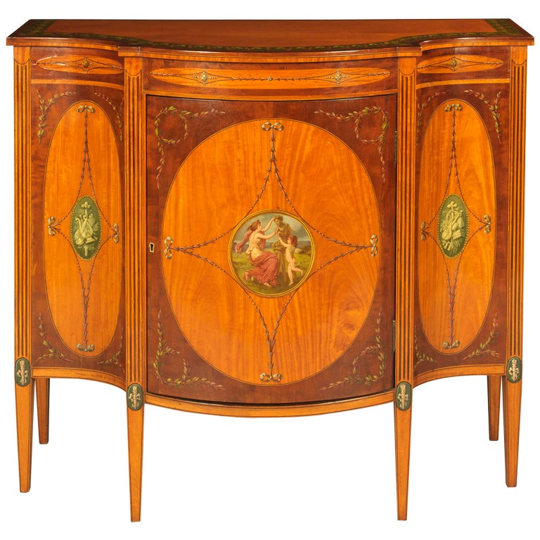19th Century English Cabinet with Neoclassical Painted Scenes For Sale