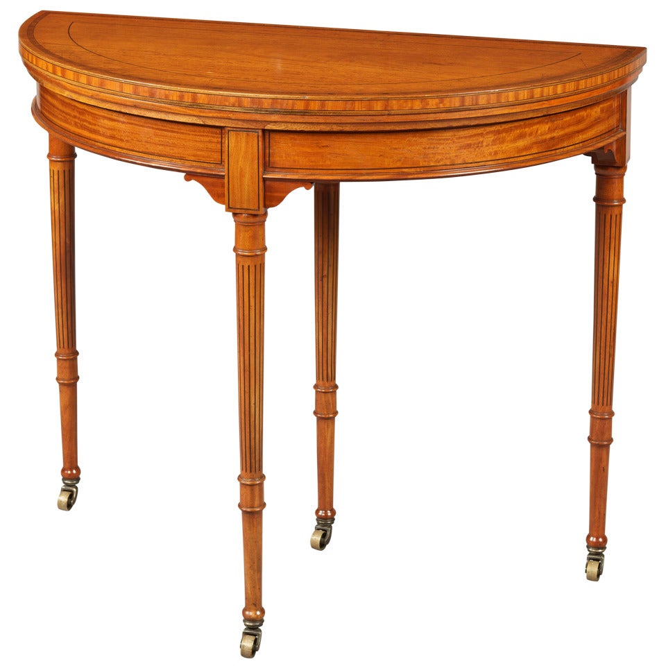 English Satinwood Demi Lune Card Table in the Hepplewhite Manner