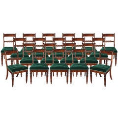 Set of 20 Regency Period Dining Chairs with Green Velvet Upholstery