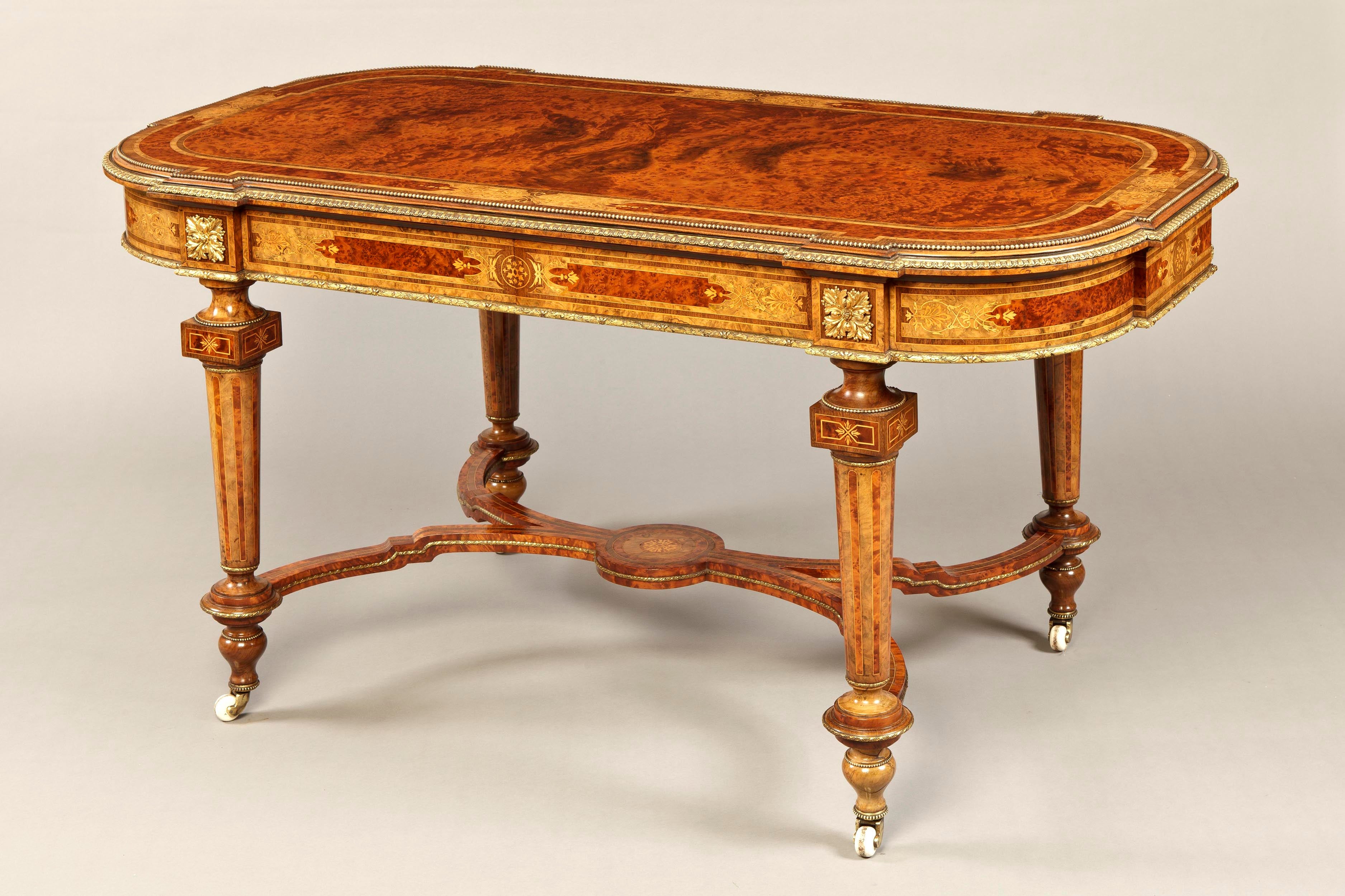 19th Century English Walnut and Ormolu Mounted Center Table 