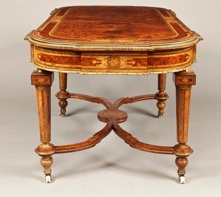 Louis XVI 19th Century English Walnut and Ormolu Mounted Center Table 