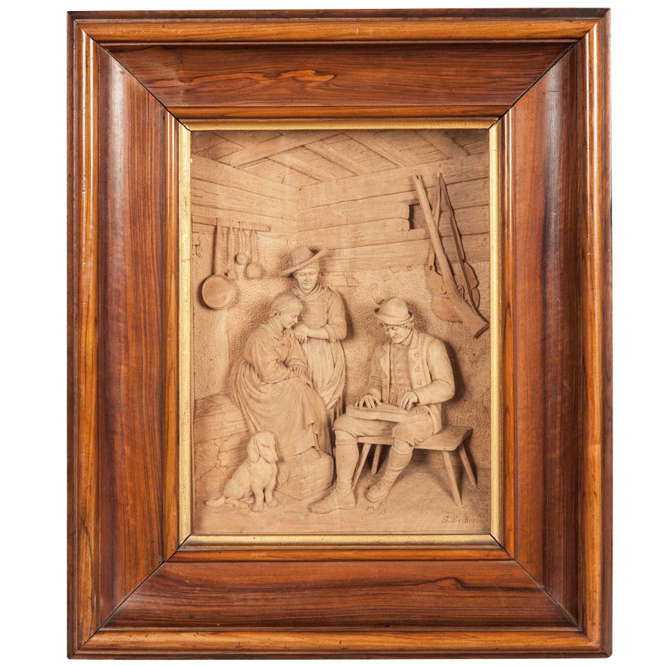 An Antique Black Forest Carving of an Interior By S. Feiner