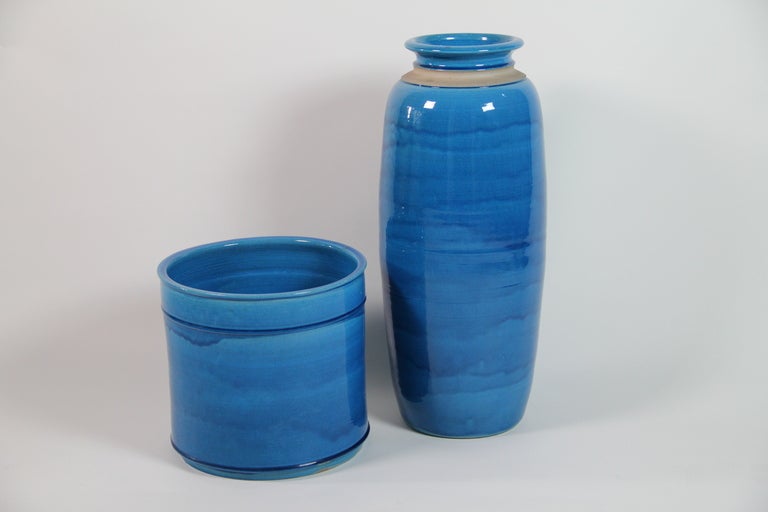 Pair of glazed turquoise ceramics