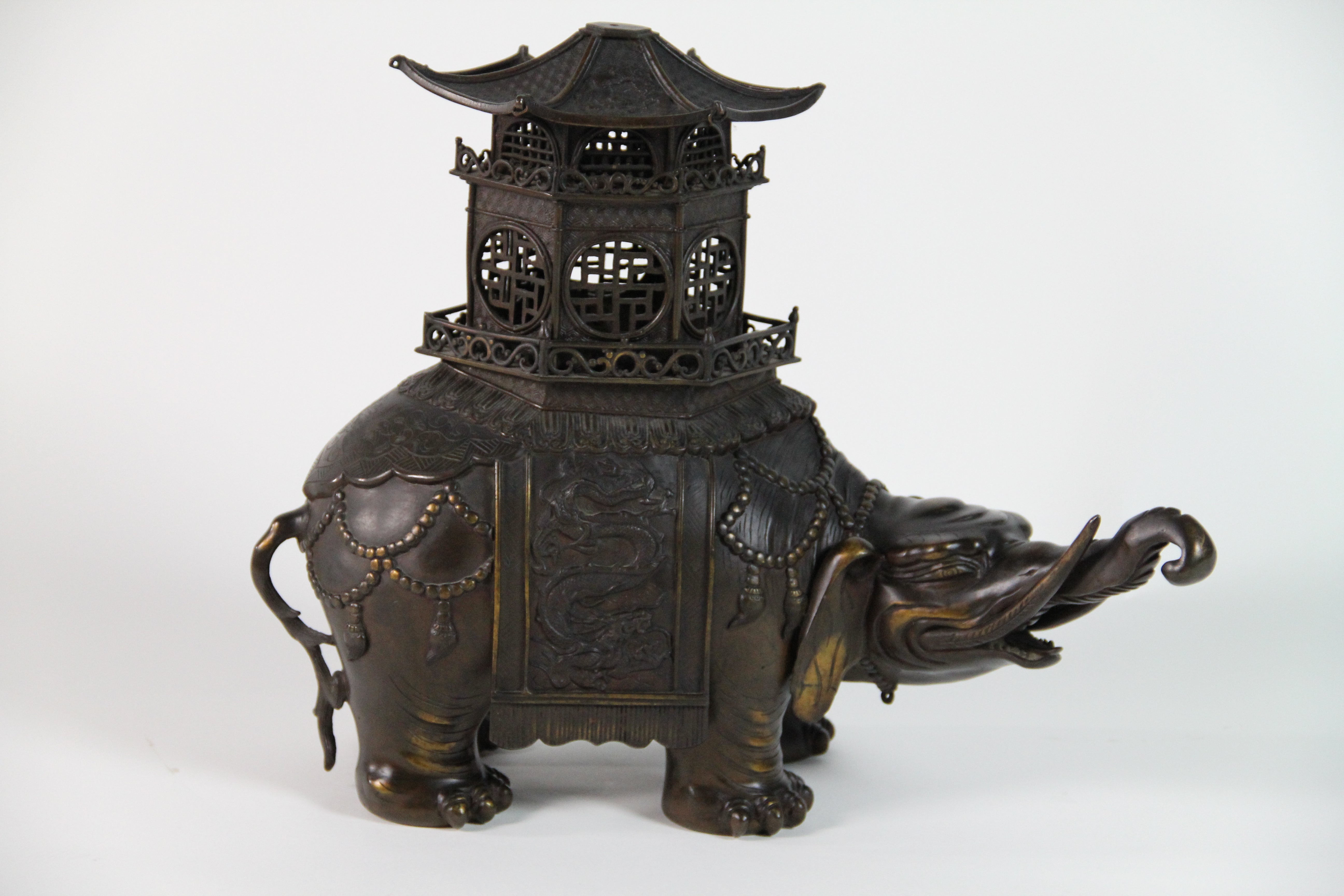 Chinese Bronze Elephant Pagoda Potpourri Vase For Sale