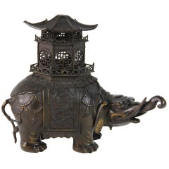 Chinese Bronze Elephant Pagoda Potpourri Vase