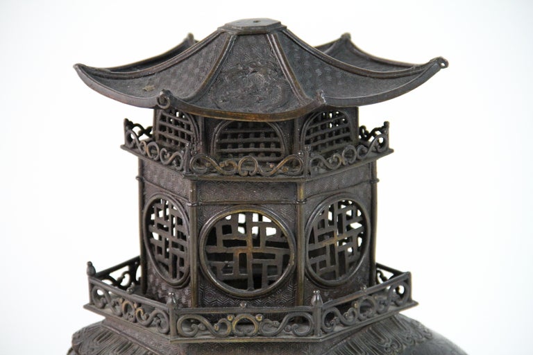 19th Century Chinese Bronze Elephant Pagoda Potpourri Vase For Sale