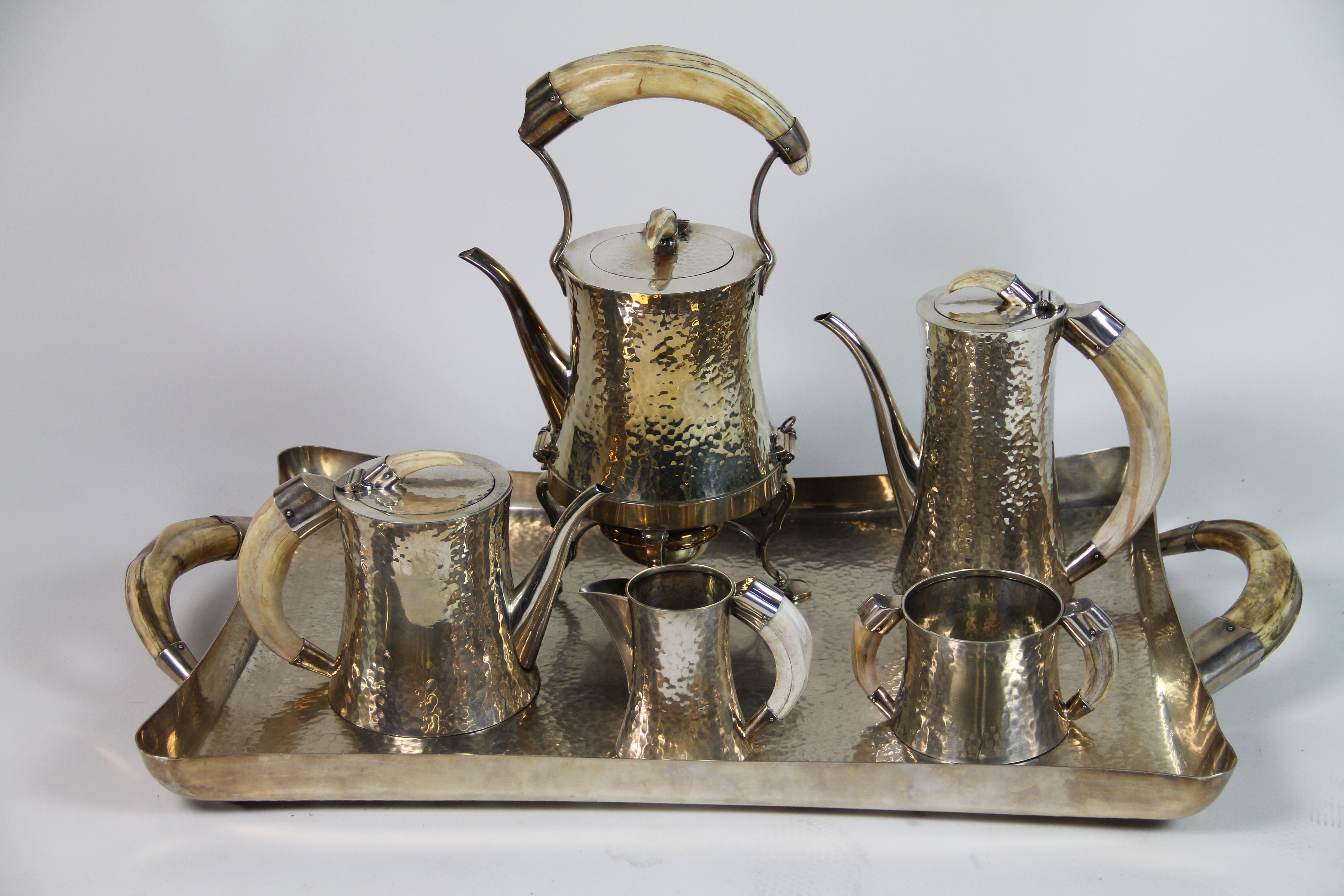 Silver Plated And Wild Boar Ivory Coffee Service For Sale