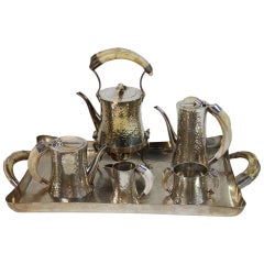 Silver Plated And Wild Boar Ivory Coffee Service