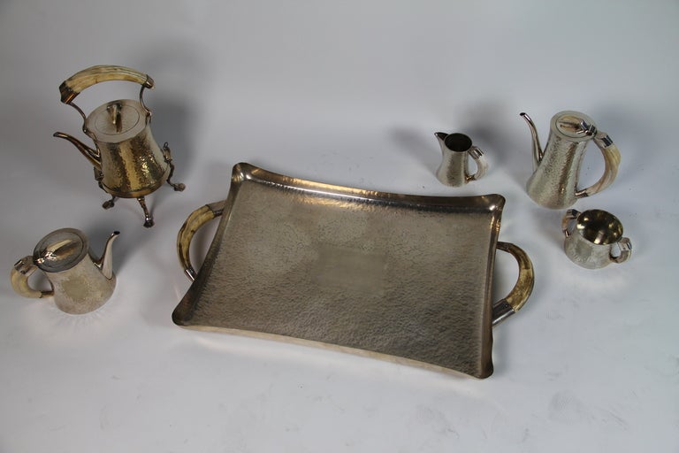 Italian Silver Plated And Wild Boar Ivory Coffee Service For Sale