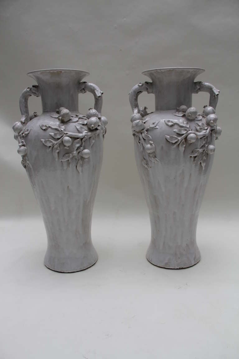 Massive size white porcelain with fruit decoration on the handles