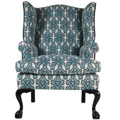 English Wing Chair with fabric by David Hicks