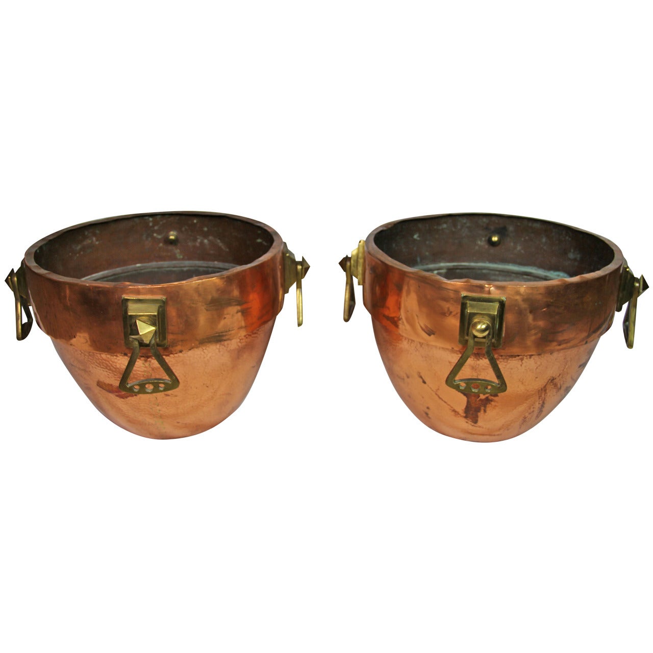 Pair of Copper and Brass Jardinieres For Sale