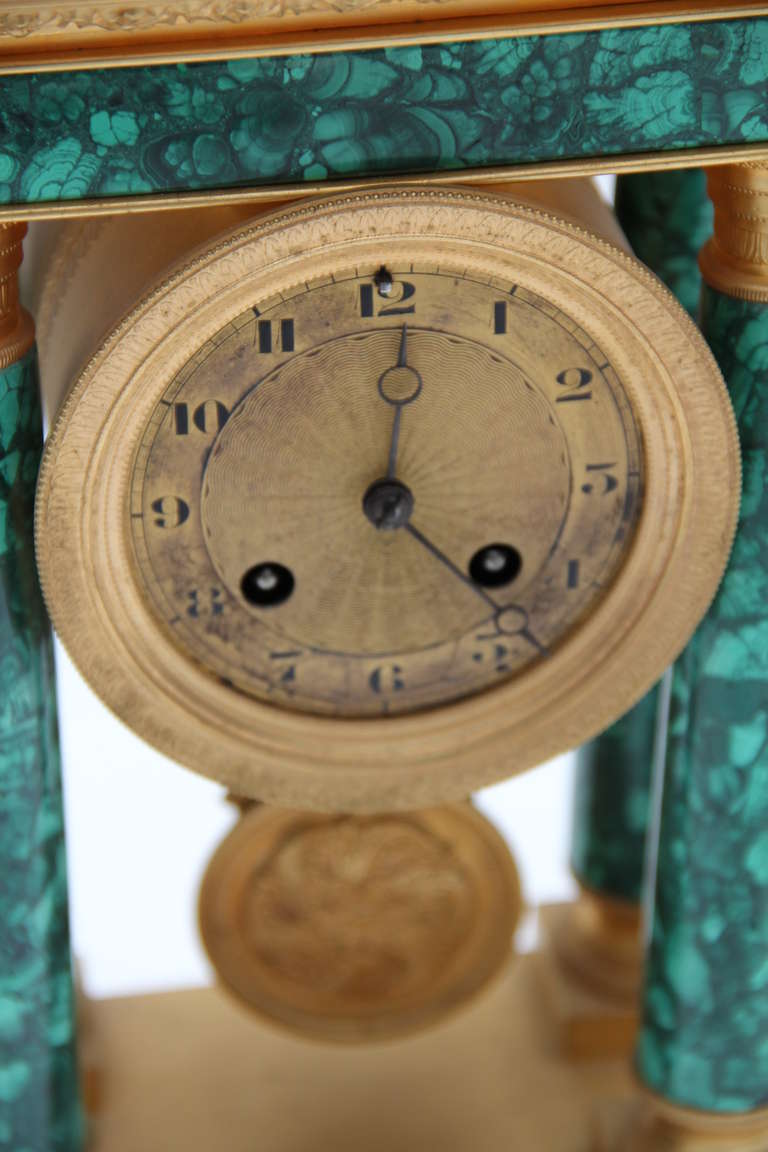 French Malachite Empire Clock For Sale
