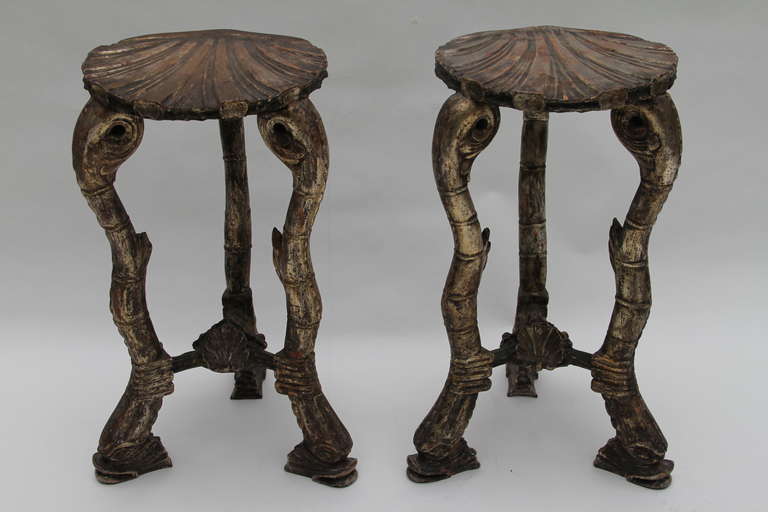 A pair of carved and silvered wood stands after Baroque Venetian models, by Pierre Lottier