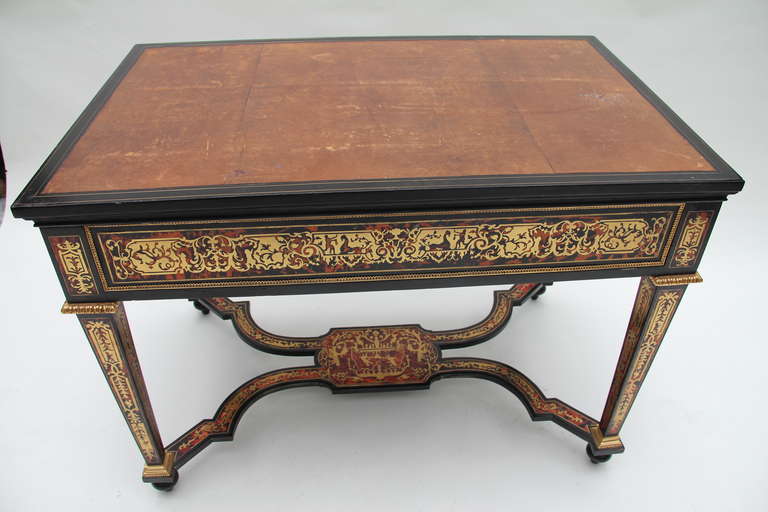 Ebonized wood, gilt bronze, brass and tortoishell marquetry Boulle desk