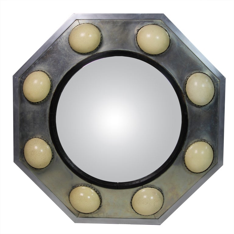 Steel and Ostrich Eggs Convex Mirror by Anthony Redmile For Sale