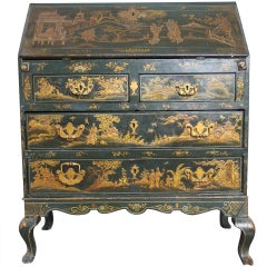 Green lacquer & gilt chinoiserie decoration secretaire on chest