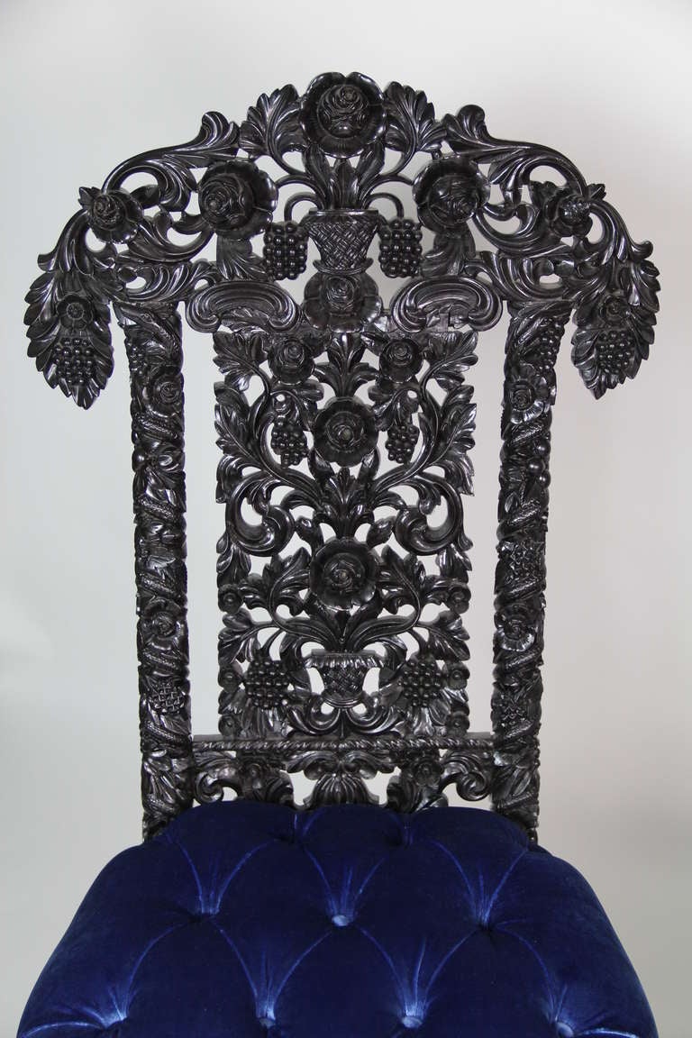 Indian A Pair of Carved Ebony Wood Chairs For Sale