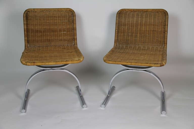 Rattan and Steel Pair of Chairs