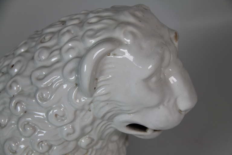 White Glazed Ceramic Lion For Sale 1