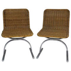 Rattan and Steel Pair of Chairs